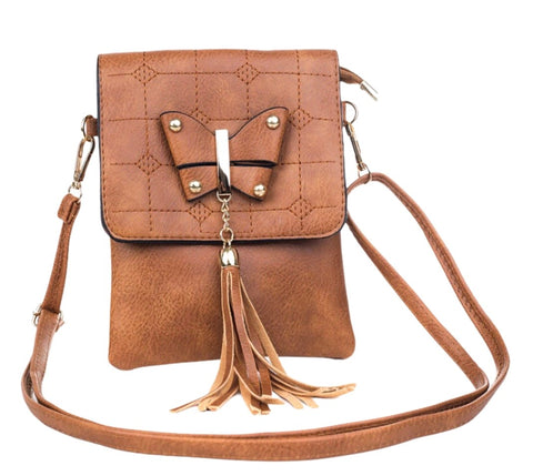 Cross over bag with butterfly - Caramel