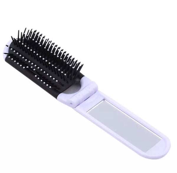 Compact Travel Hair Brush And Mirror - White